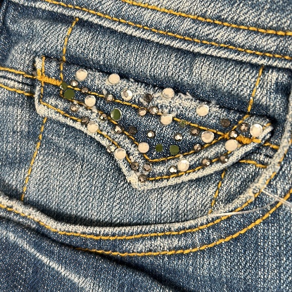 Y2K Bisou Deve bling button flap back pocket boot cut jeans size 28 - Picture 11 of 13